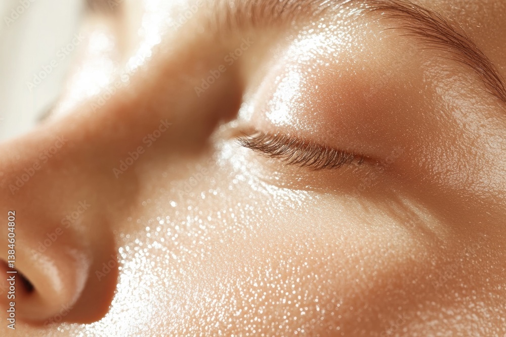 Fototapeta premium Close-up of gentle skin lifting revealing firm texture and radiance in soft glowing light