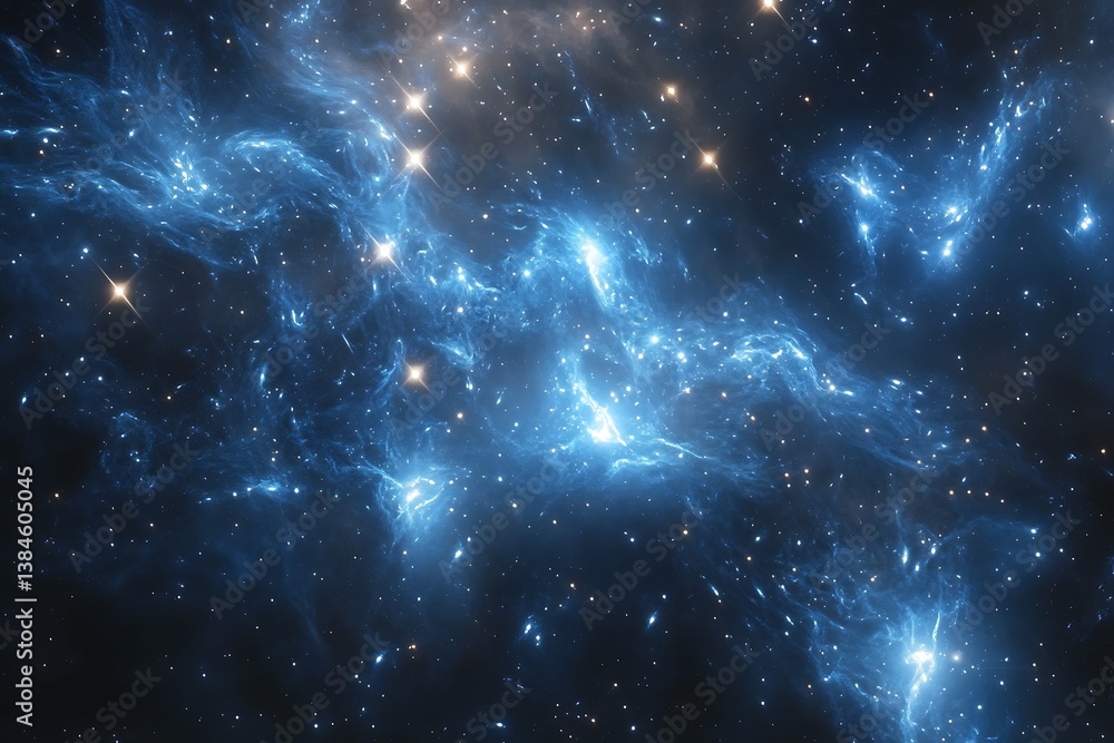 Fototapeta premium Artistic Cosmic Nebula with Glowing Stars and Blue Space Dust Clouds in Dark Sky