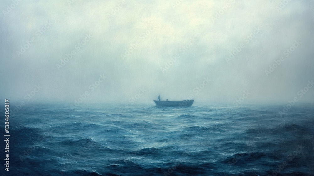 Naklejka premium Solitude at Sea: A Misty Ocean Landscape