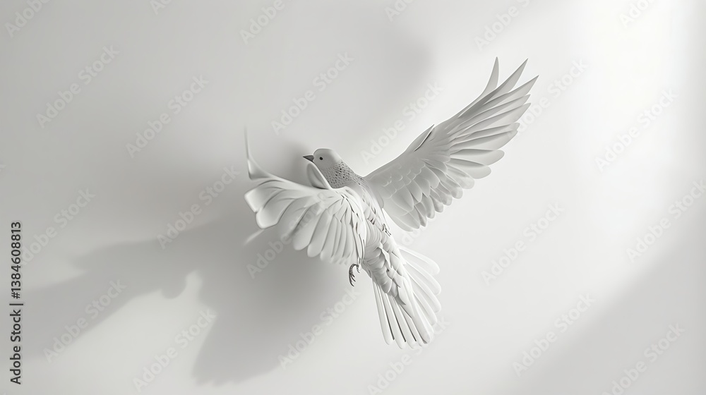 Obraz premium White dove flying in soft light with elegant minimal style