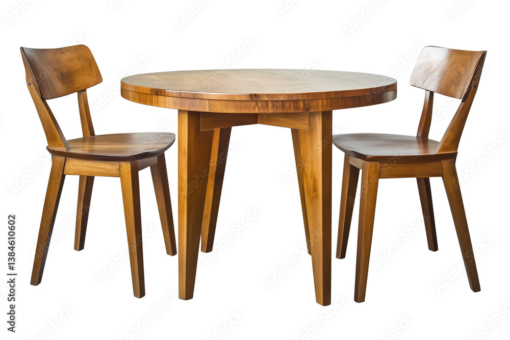 Set of modern wooden table with chairs isolated on a transparent or white background, cut-out, PNG Set of modern wooden table with chairs isolated on a transparent or white background, cut-out, PNG