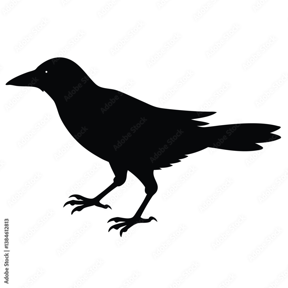 Fototapeta premium Silhouette Illustration Of A Detailed Crow Vector Design For Various Creative Projects.