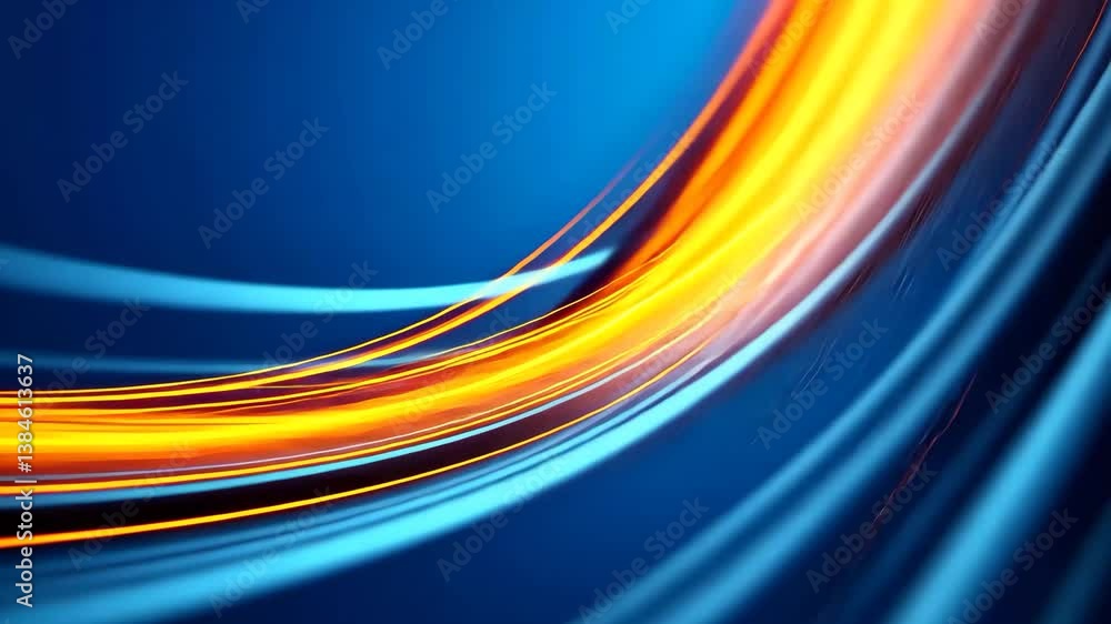 Dynamic Abstract Background with Flowing Orange Light Streams on Blue Surface Dynamic Abstract Background with Flowing Orange Light Streams on Blue Surface