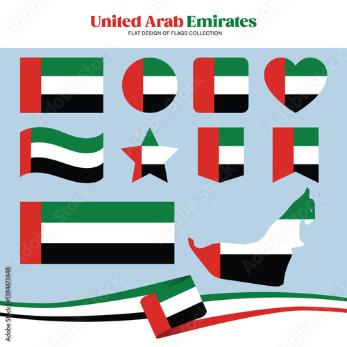 United Arab Emirates flag flat design of flags stationery shape collection