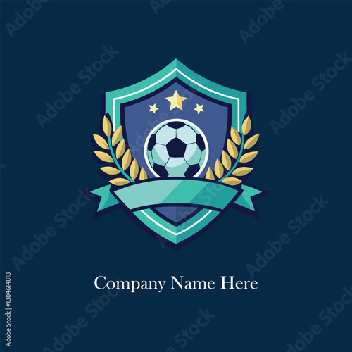 Shield soccer ball laurel stars ribbon dark blueteal 