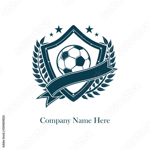 Shield soccer ball laurel stars ribbon dark blueteal 
