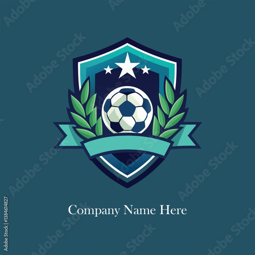 Shield soccer ball laurel stars ribbon dark blueteal 