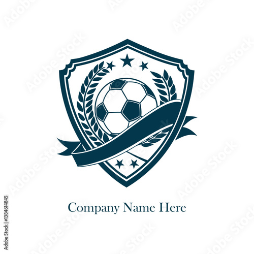 Shield soccer ball laurel stars ribbon dark blueteal 