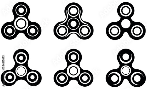 Black and White Fidget Spinner Icon Set