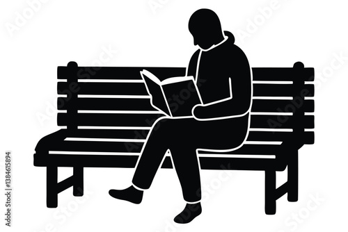 Reading a Book on a Park Bench Illustration

