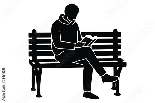 Reading a Book on a Park Bench Illustration

