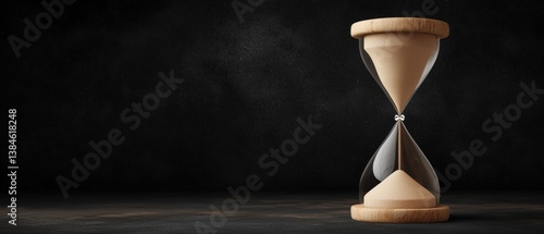 A close-up of an hourglass, with sand flowing between two glass bulbs, set against a dark background, symbolizing the passage of time.