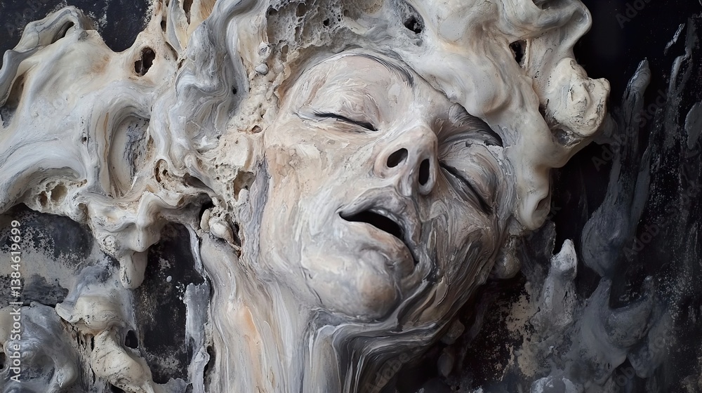 Fototapeta premium Surreal Stone Face: A Dreamlike Abstract Sculpture