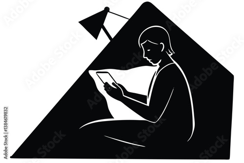 Nighttime Mobile Reading Before Going to Sleep Vector

