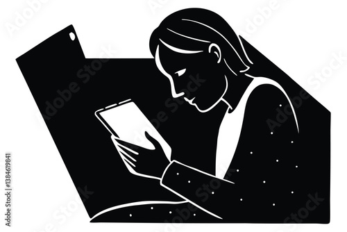 Nighttime Mobile Reading Before Going to Sleep Vector

