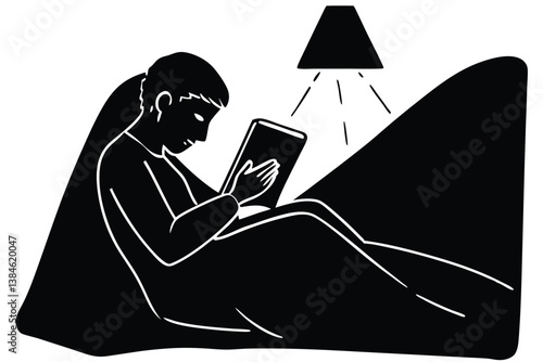 Nighttime Mobile Reading Before Going to Sleep Vector

