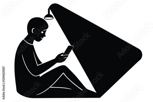 Nighttime Mobile Reading Before Going to Sleep Vector

