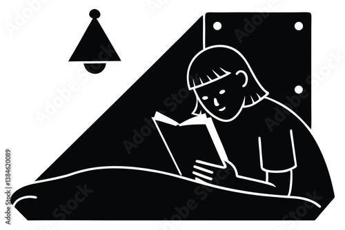 Nighttime Mobile Reading Before Going to Sleep Vector


