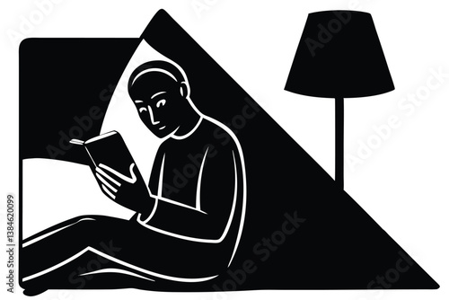 Nighttime Mobile Reading Before Going to Sleep Vector

