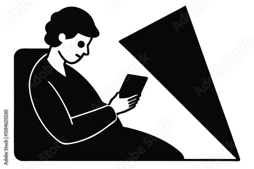 Nighttime Mobile Reading Before Going to Sleep Vector

