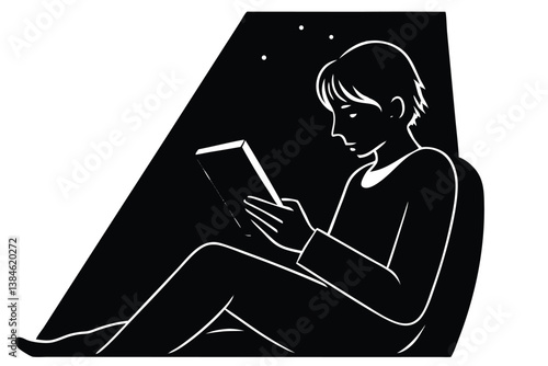 Nighttime Mobile Reading Before Going to Sleep Vector

