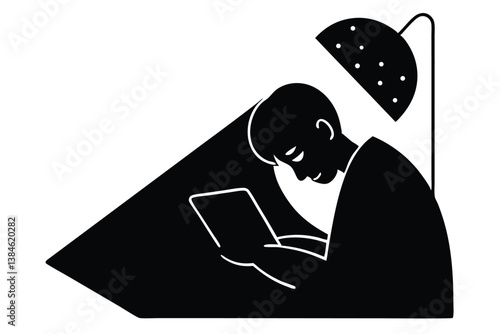 Nighttime Mobile Reading Before Going to Sleep Vector

