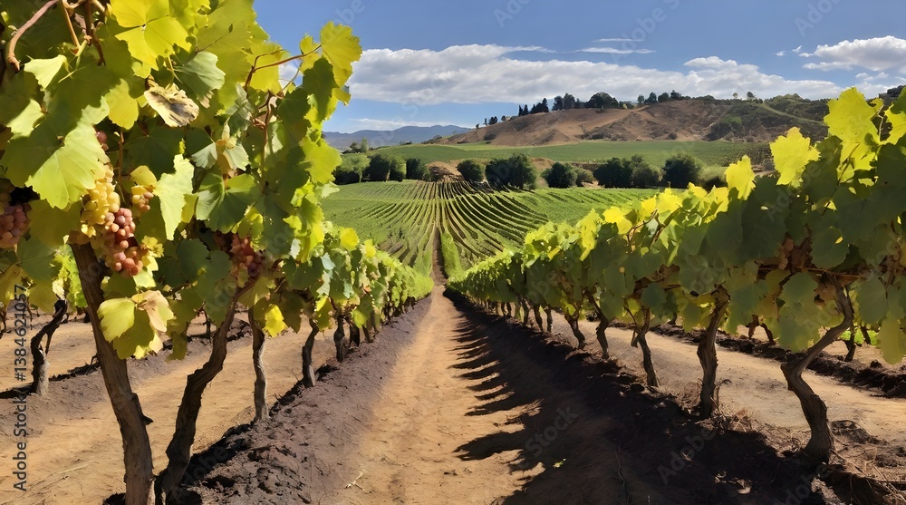 Rows of grapes in a vineyard.generative.ai
