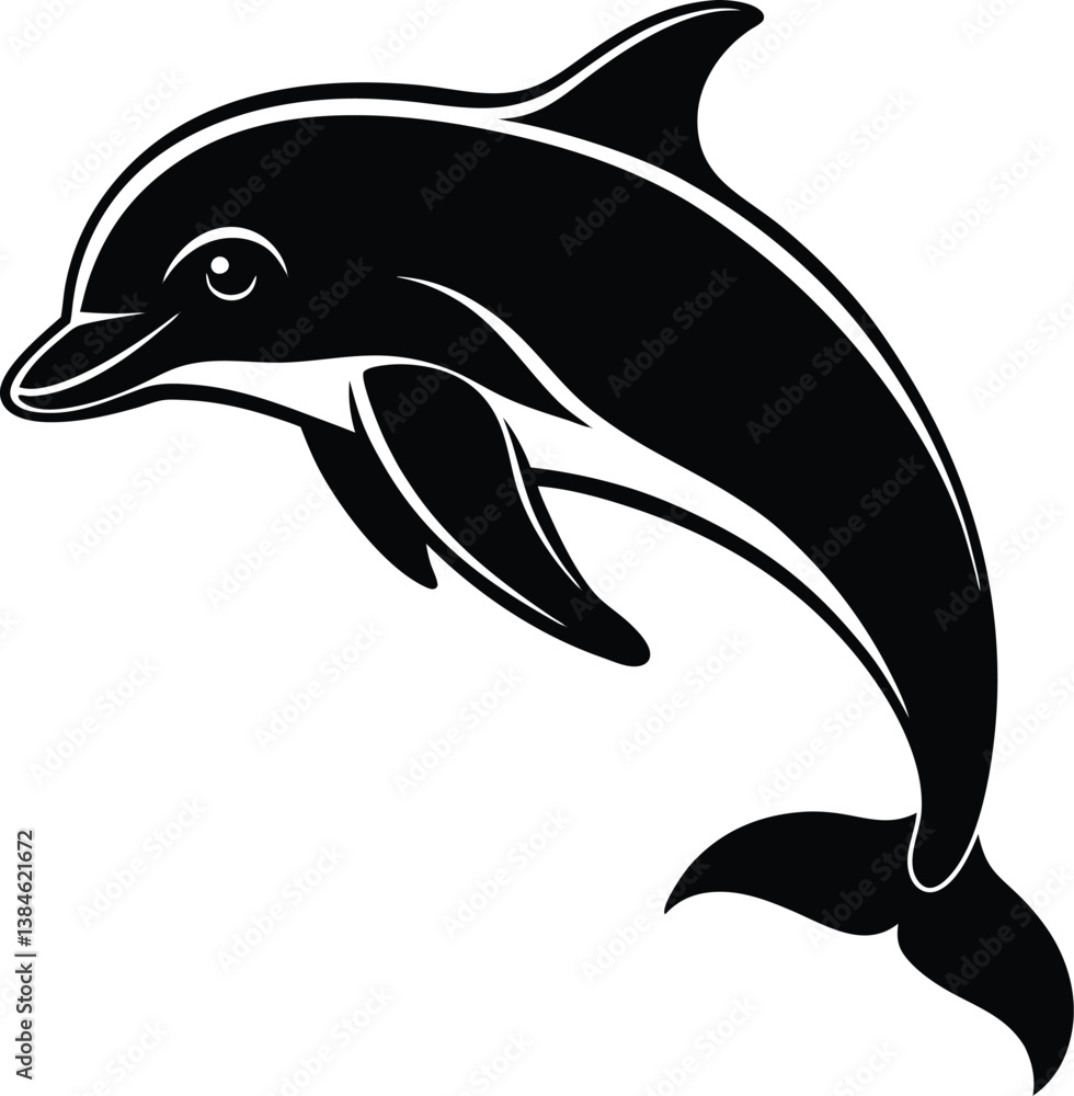 Fototapeta premium Dolphin Silhouette Black Vector