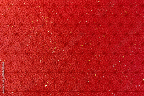 日本伝統の朱色の和紙　金粉と銀粉が舞う和柄デザイン