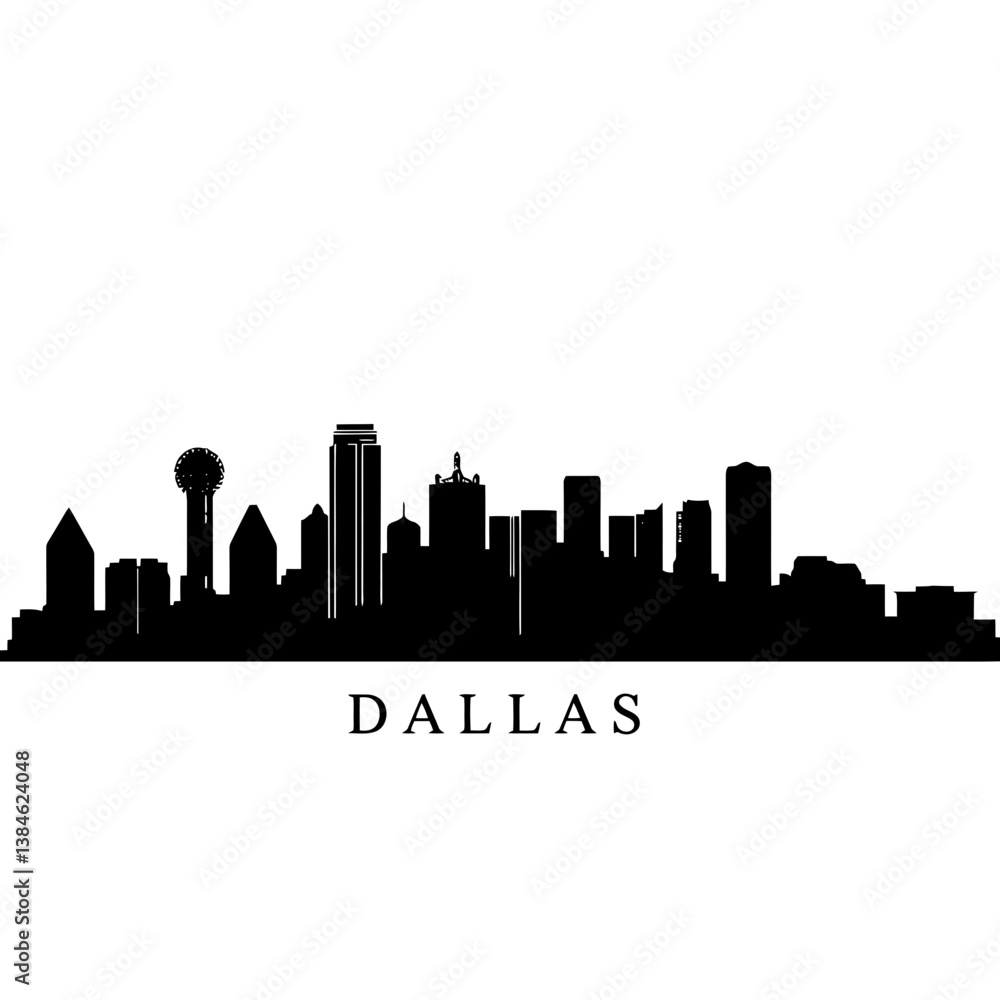 Fototapeta premium Dallas Cityscape Silhouette Vector