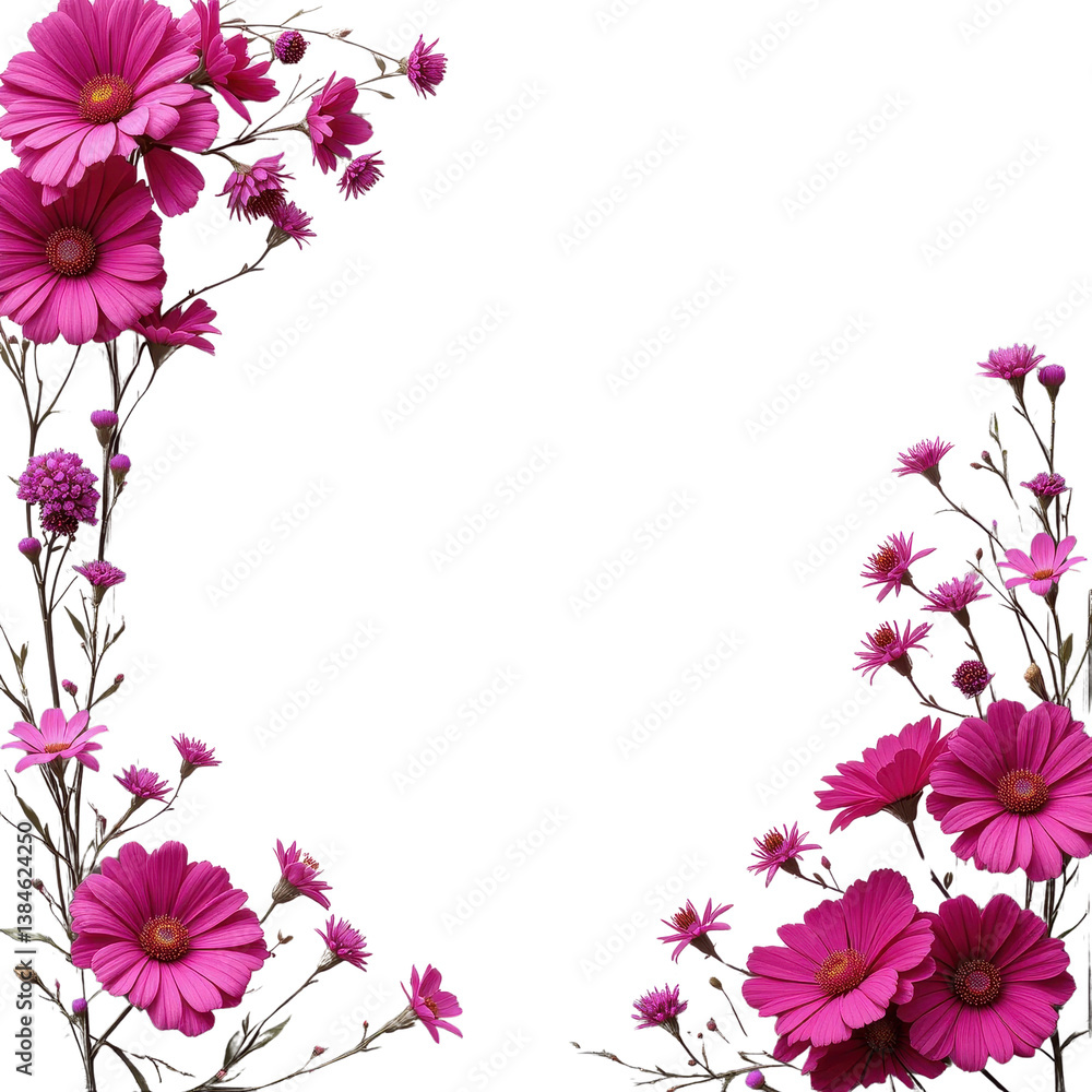 Obraz premium Hot Pink Daisy Frame with Dense Floral Clusters