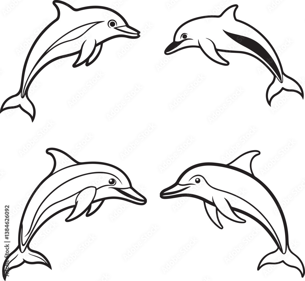 Obraz premium Dolphin and sea fish vector icon 