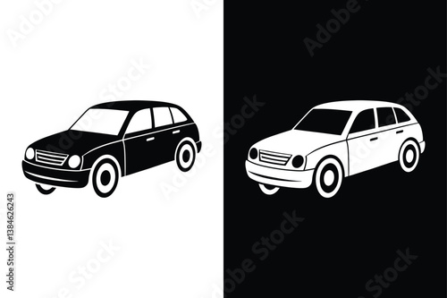 Black and White Car Icon Vector. Automobile Silhouette Illustration for Websites and Print