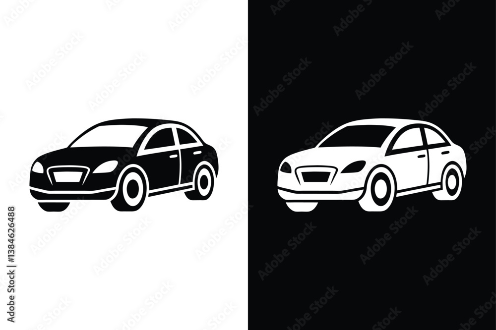 Fototapeta premium Car Icon Silhouette Vector. Front View Vehicle Design for Apps and Websites on Black & White Backgrounds