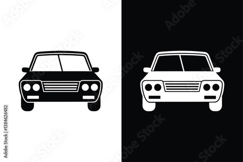 Automobile Front View Icon. Flat Car Silhouette Vector for Transport and Mobility Designs