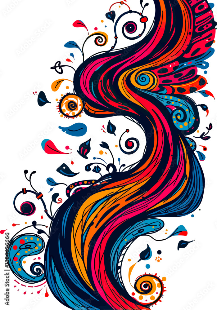 Fototapeta premium a colorful abstract design with swirls and leaves on a white background