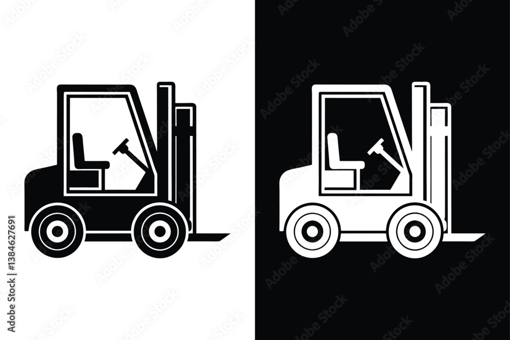 Fototapeta premium Forklift Truck Silhouette Vector Design. Black and White Backgrounds for Transport & Delivery Themes