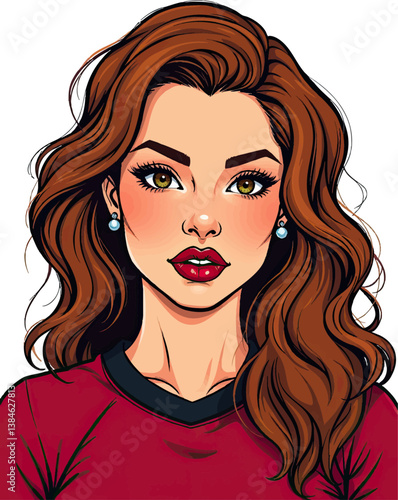  a drawing of a woman in a red shirt