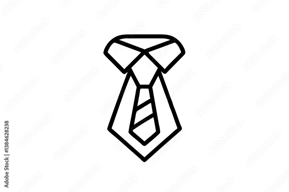 Naklejka premium Minimal black necktie icon with collar detail, signifying professionalism, menswear, or formal dress code, isolated on a transparent background