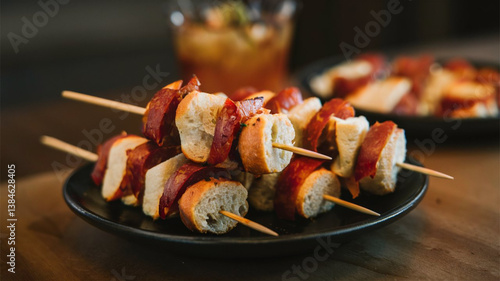 Bread Chorizo Banderilla: Skewers with bread and chorizo.