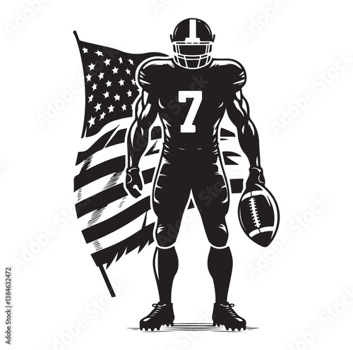 American football players in silhouettes vector illustration.