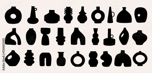 Set of hand draw modern abstract vases set. 