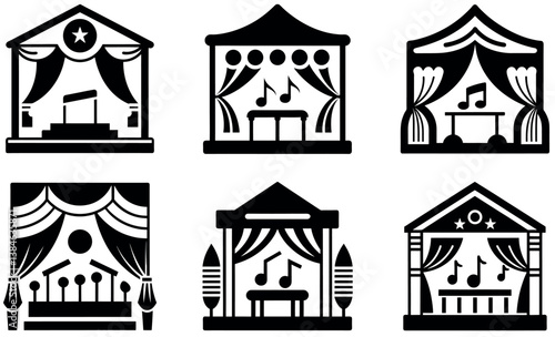 Theatrical Musical Concert Stage Icons Set
