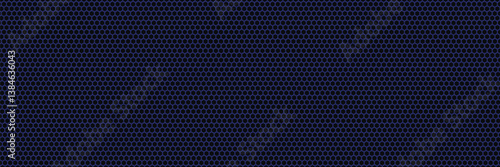 Dark grey abstract wide horizontal banner with hexagon carbon fiber grid and orange luminous lines. Technology vector background with orange neon lines