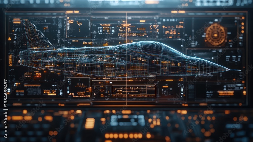 Naklejka premium Futuristic jet design displayed on cockpit interface