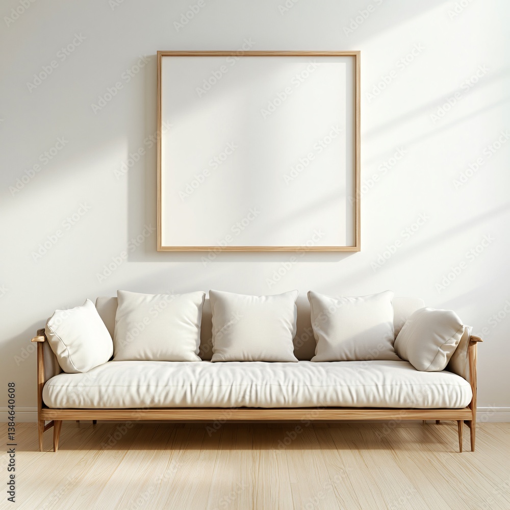 Minimalist living room with blank frame cozy home photo stock bright environment interior design concept Minimalist living room with blank frame cozy home photo stock bright environment interior design concept