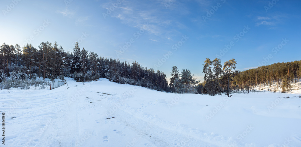 winter landscape with snow and forest, Yundola region in Bulgaria winter landscape with snow and forest, Yundola region in Bulgaria