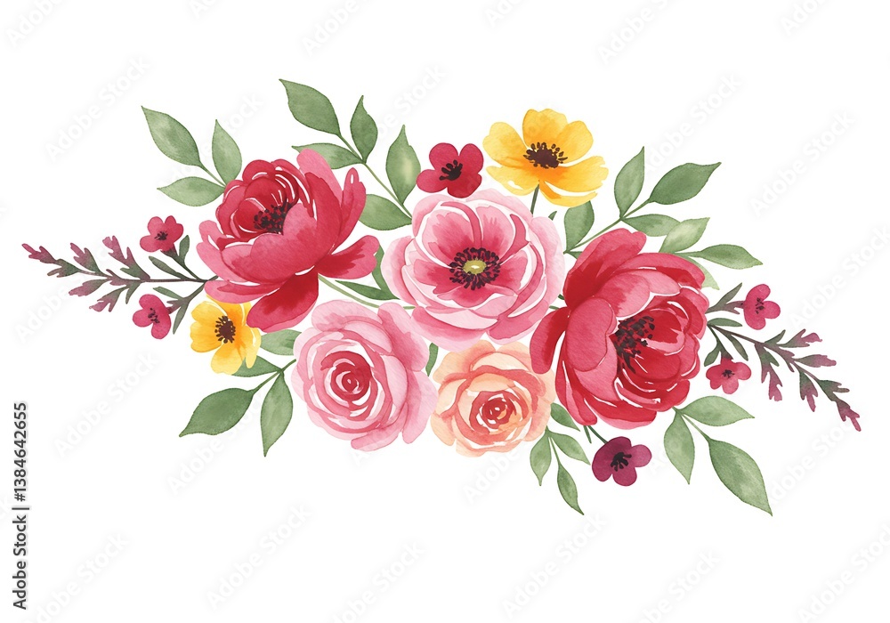 Fototapeta premium Vibrant Watercolor Spring Flower Bouquet, Hand-Painted Floral Design for Weddings