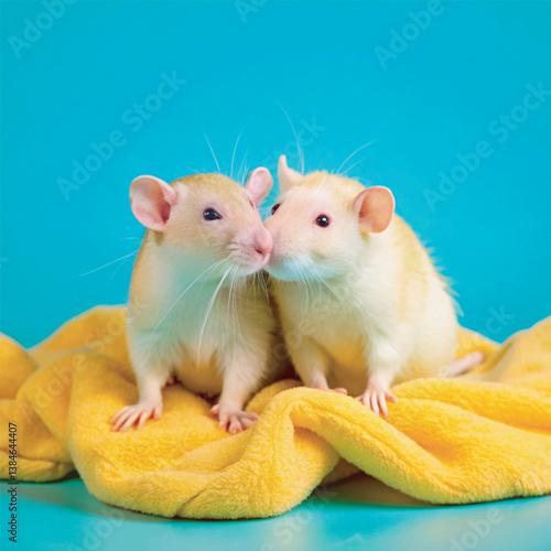 Two adorable pet rats sit closely together on a rich for National Pack Rat Day