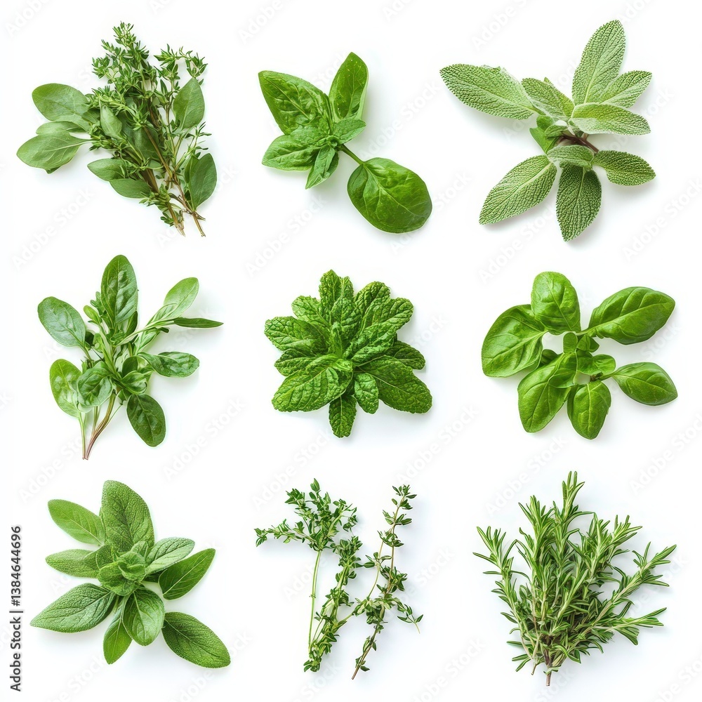 Fresh Culinary Herbs Collection Thyme Basil Mint Rosemary Sage and Oregano Aromatic Greens for Cooking Fresh Culinary Herbs Collection Thyme Basil Mint Rosemary Sage and Oregano Aromatic Greens for Cooking